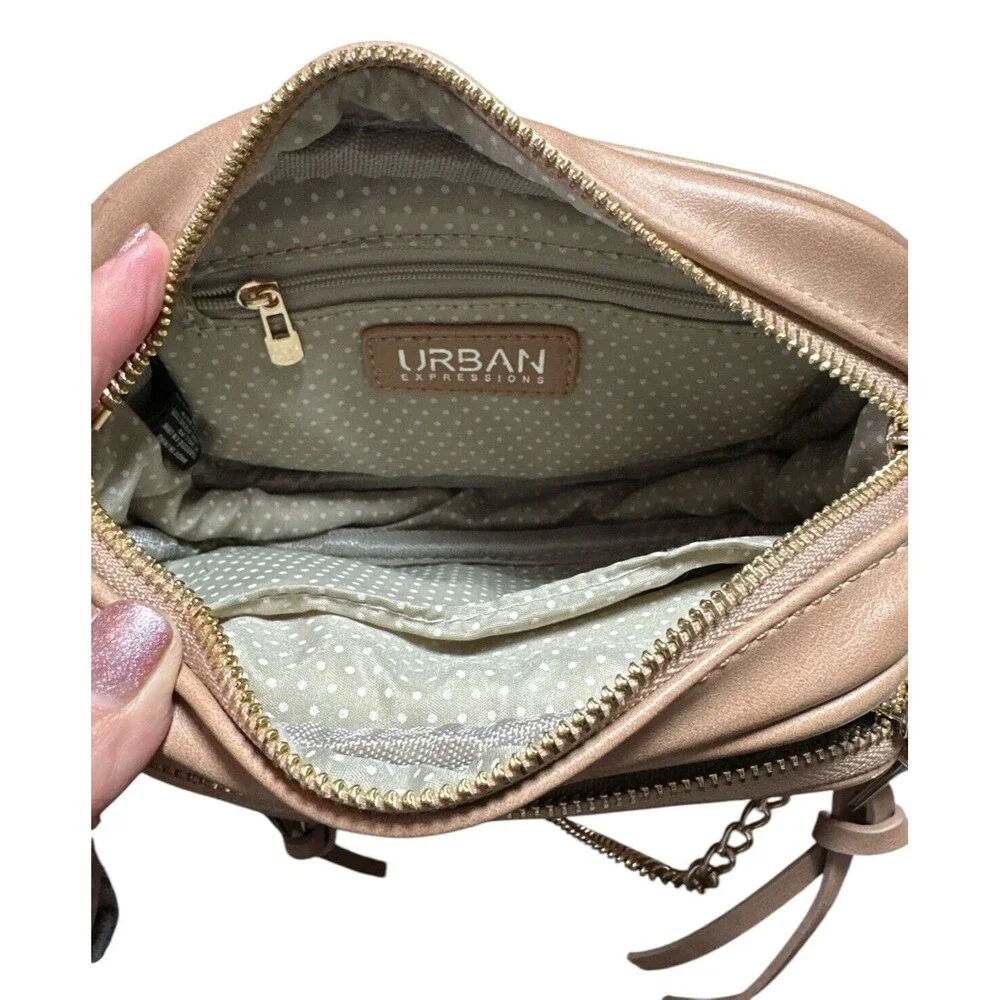 Urban Expressions Vegan Leather Jade Crossbody Purse Bag Tan w/ Gold Accents NWT